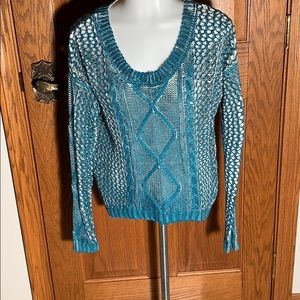 Scoop neck green on white sweater